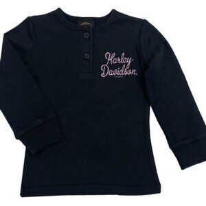 Harley-Davidson Little Girls' Pink Script Long Sleeve Henley Tee